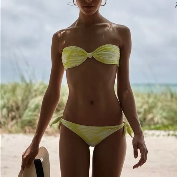 Free People Mikoh Yellow White Fern Lilikoi Bikini Whole Set Matching Top Bottom - Picture 2 of 8